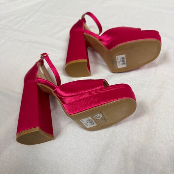 Top Moda Hot Pink Satin Platform Heels | Block Ankle Strap Sandals | Size 7 - Picture 5 of 5